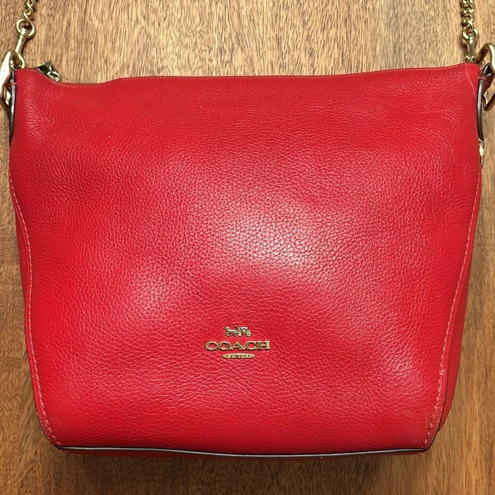 Red leather crossbody gold chain
